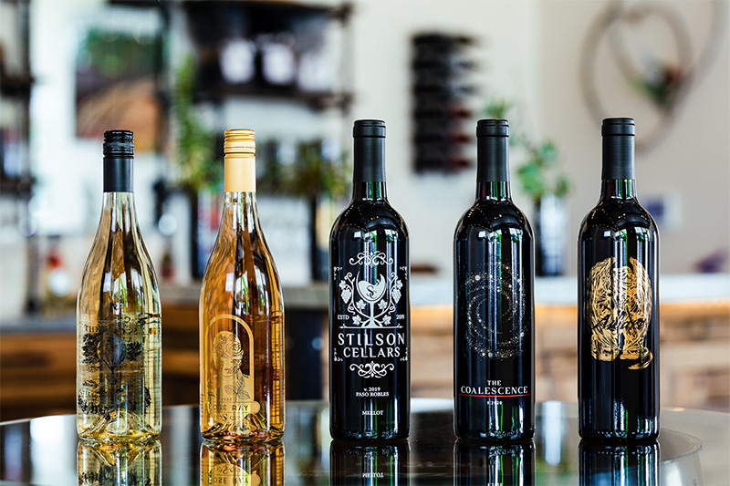 Stilson Cellars wine bottle line up - Paso Robles Downtown Wine District